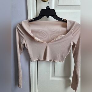 Elegant Cream Long Sleeve Women's Cropped Top